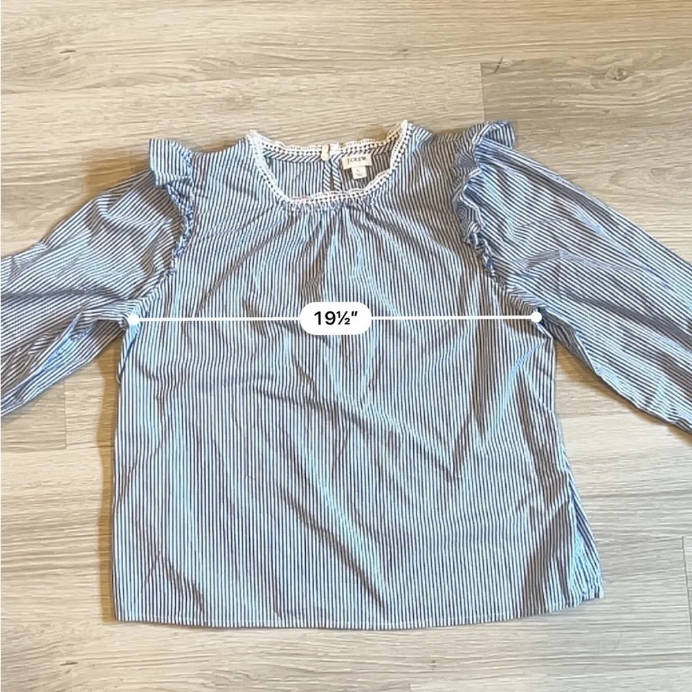 J. Crew Women's Blue and White Long Sleeve Cotton Top - Large